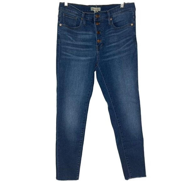 Madewell 9" Mid Rise Skinny Jeans Women’s Exposed Copper Button Fly Raw Hem-29 - Picture 1 of 15